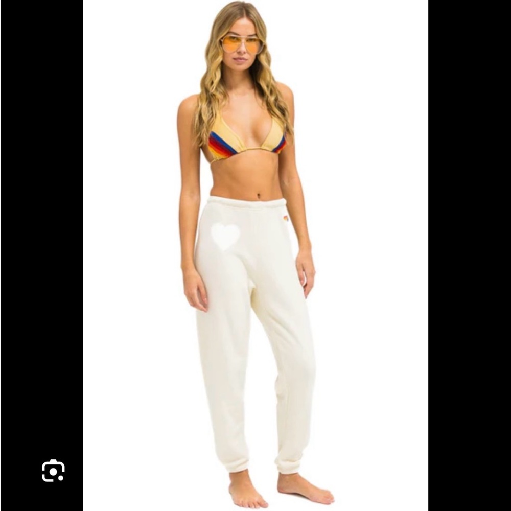 Aviator Nation glitter heart  Cream Sweatpants S EUC